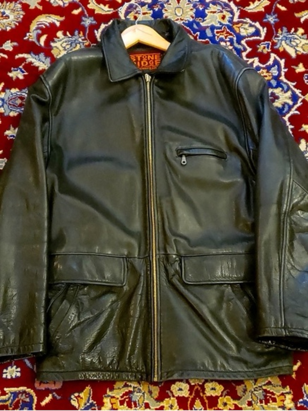 Black Leather Zip-Up Men's Bomber Jacket